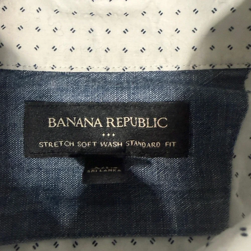 Banana Republic‎ Mens XL Stretch Soft Wash Standard Fit Dotted SS Shirt White